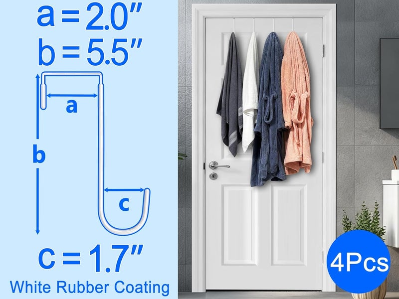 Mars-Rock Over The Door Metal Hooks with Plastic Coating 5.5" Fit 0.5" to 2" Wide Door 4 Pcs Heavy Duty Single Towel Robe Rack Wreath Bathroom Shower Hanger Shoe Organizer Ironing Board Short White - Image 2